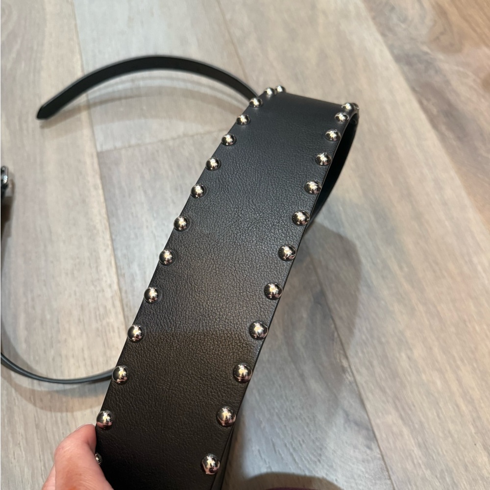AllSaints Black Leather Studded Belt with Silver Accents - Picture 5 of 6